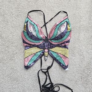 NWOT Colorful Sequin Butterfly Camisole Top Sz One Size